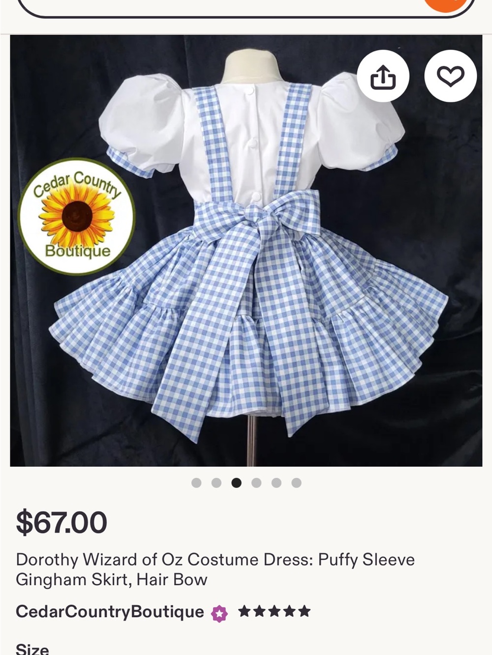 Blue Gingham Dorothy Dress with Puff Sleeve Blouse and Bow - Picture 8 of 10